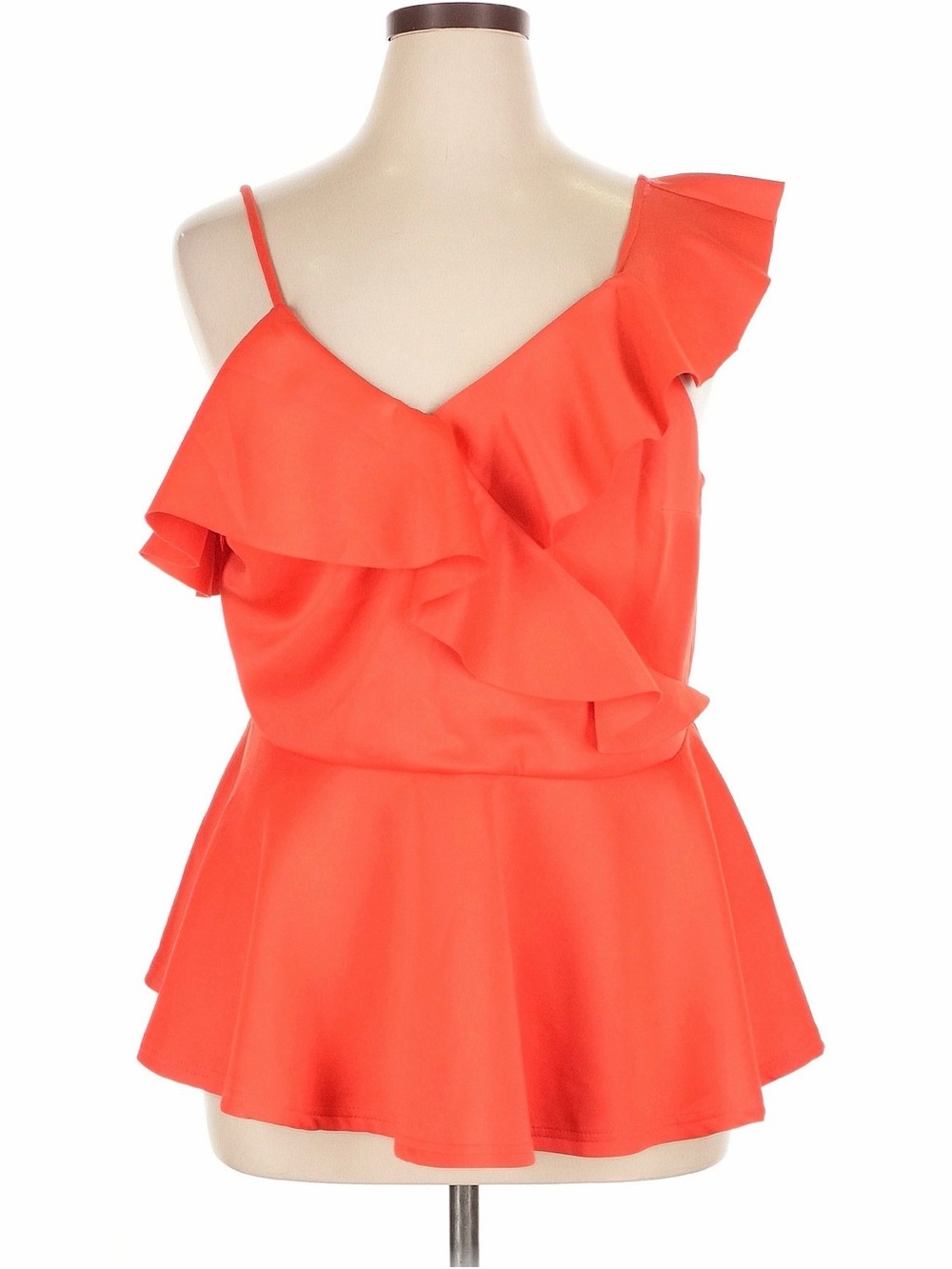 Fashion to Figure Coral Ruffle One-Shoulder Peplum Tank Top